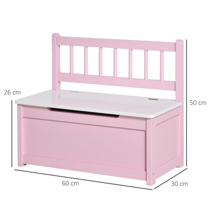 2-IN-1 Wooden Toy Box Kids Seat Bench Storage Chest Cabinet Organizer with Safety Pneumatic Rod 60 x 30 x 50cm Pink