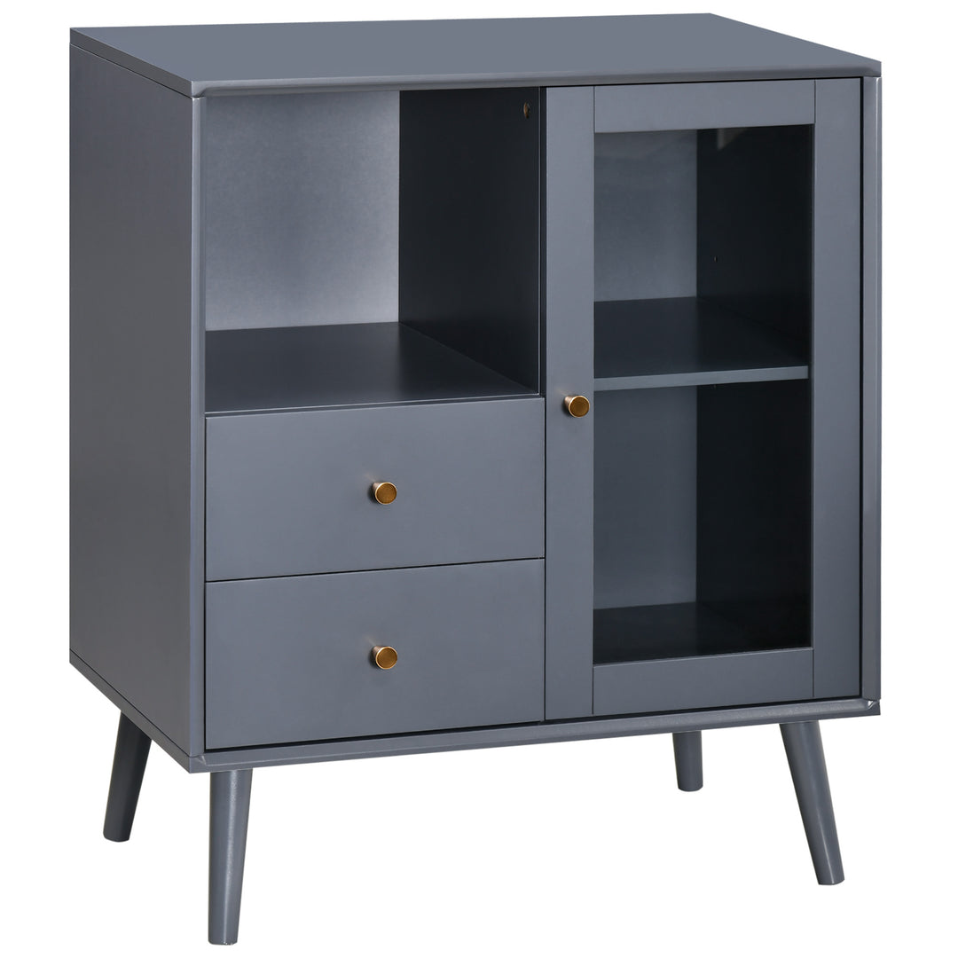 Modern Sideboard, Storage Cabinet with Glass Door Cupboard, 2 Drawers, Bedside Table for Bedroom, Living Room, Grey