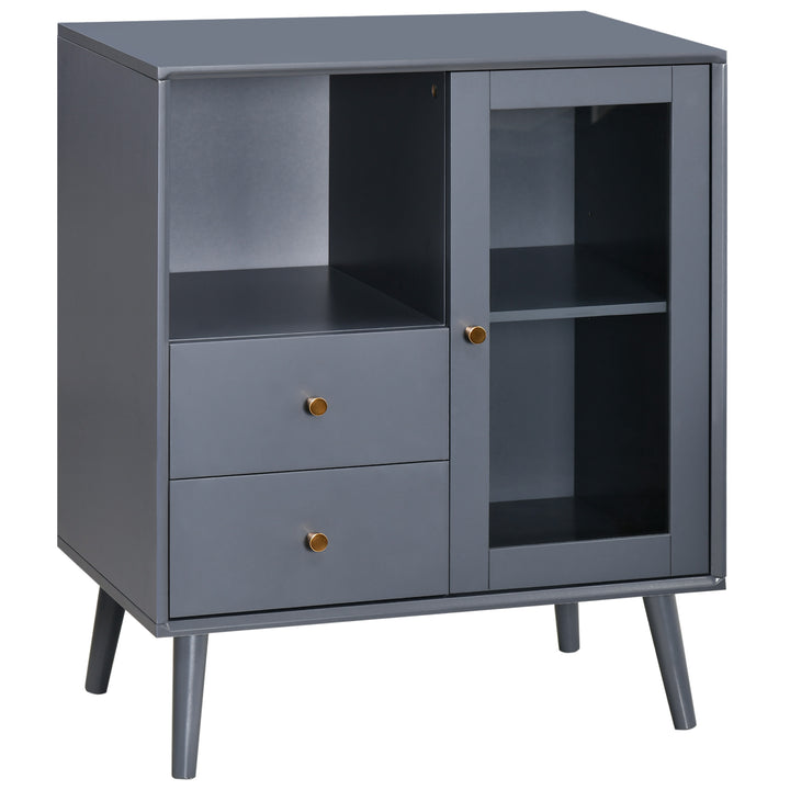 Modern Sideboard, Storage Cabinet with Glass Door Cupboard, 2 Drawers, Bedside Table for Bedroom, Living Room, Grey
