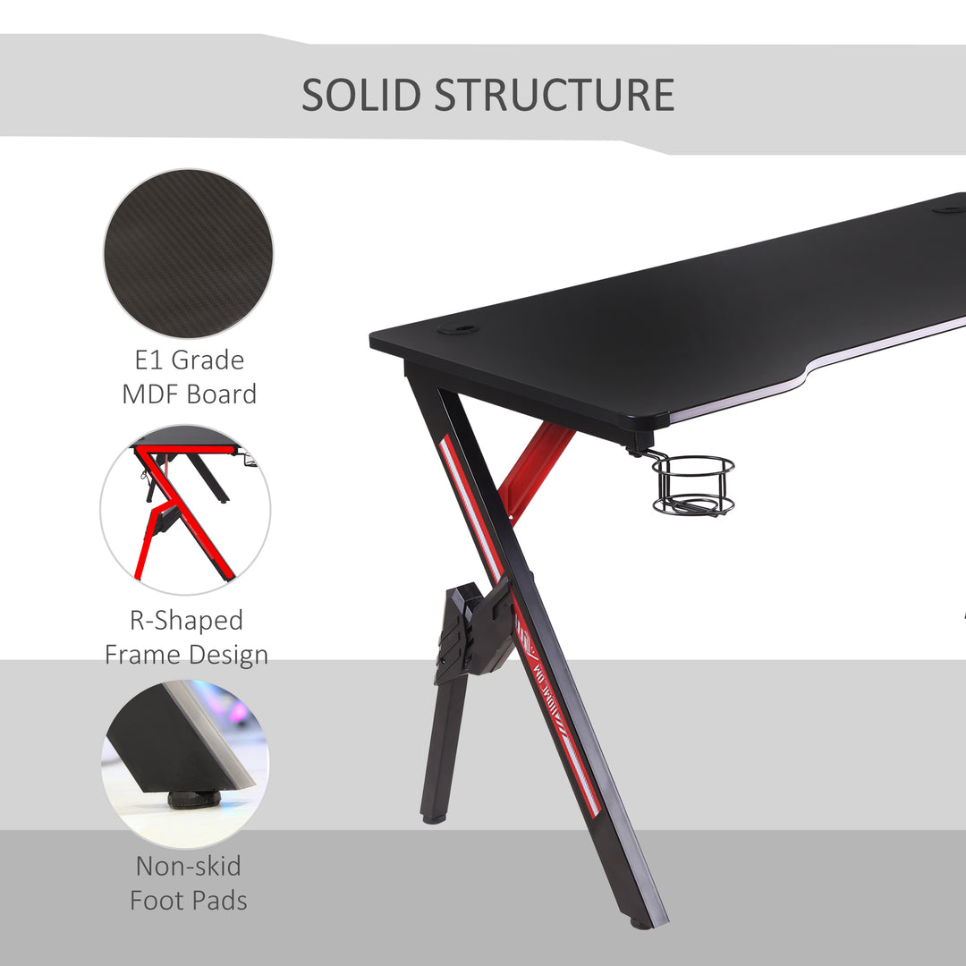 HOMCOM 1.2m Gaming Desk w/RGB Light Steel Frame | Racing Style Computer Table w/Cup Holder Headphone Cable Management - Black