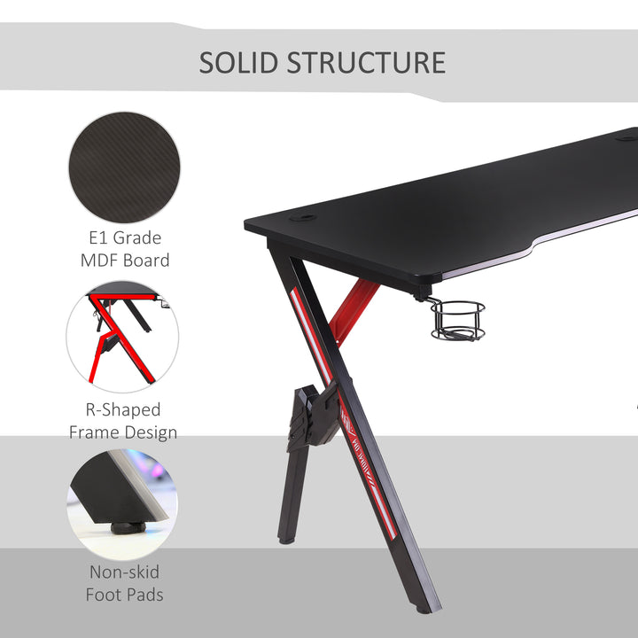 HOMCOM 1.2m Gaming Desk w/RGB Light Steel Frame | Racing Style Computer Table w/Cup Holder Headphone Cable Management - Black