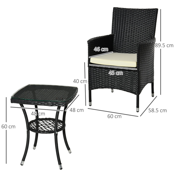 Outsunny Garden Outdoor Rattan Furniture Bistro Set 3 PCs Patio Weave Companion Chair Table Set Conservatory (Black)