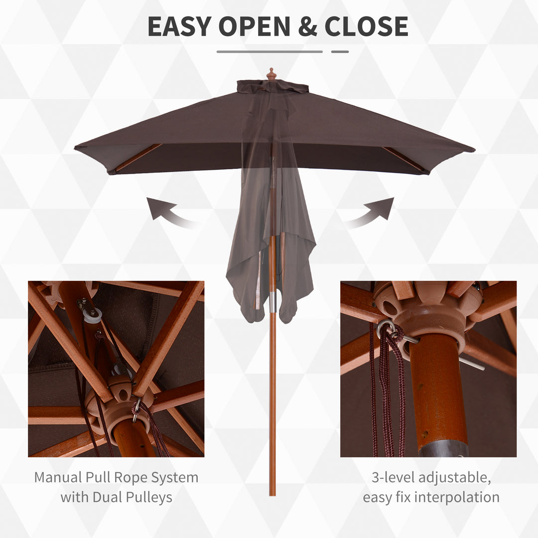 Outsunny 2m x 1.5m Patio Parasol Garden Umbrellas Sun Umbrella Bamboo Sunshade Canopy Outdoor Backyard Furniture Fir Wooden Pole 6 Ribs Tilt Mechanism