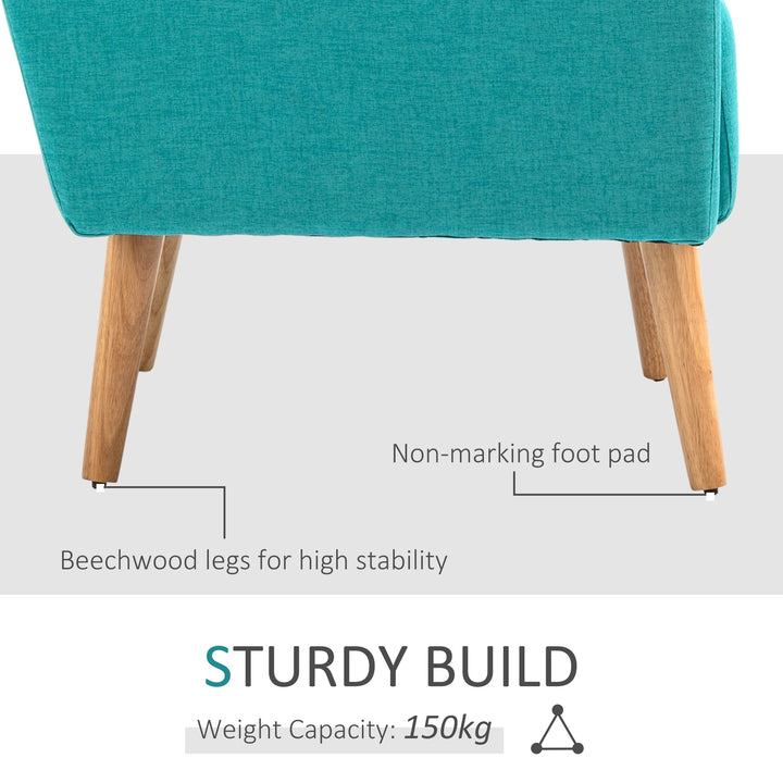 HOMCOM Accent Chair, Linen-Touch Armchair, Upholstered Leisure Lounge Sofa, Club Chair with Wooden Frame, Teal