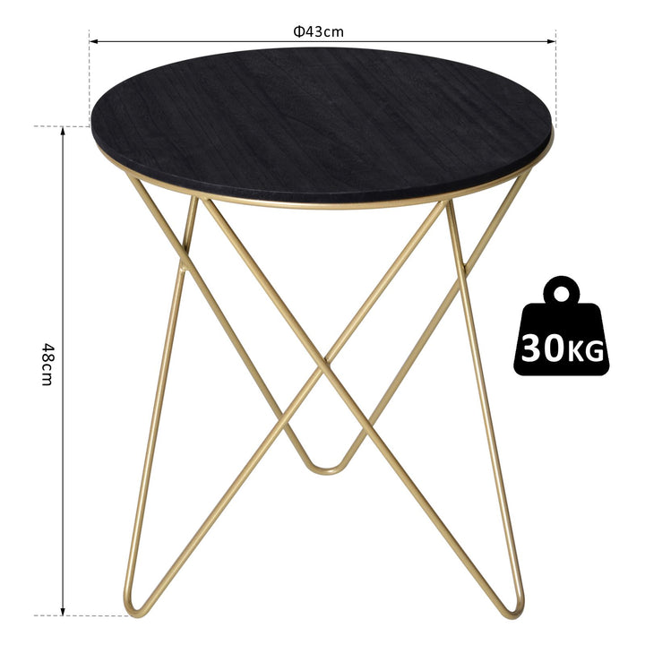Wooden Metal Round Coffee Table Sofa End Side Bedside Table Modern Style Living Room Decor  - Black Gold Color (_43cm)