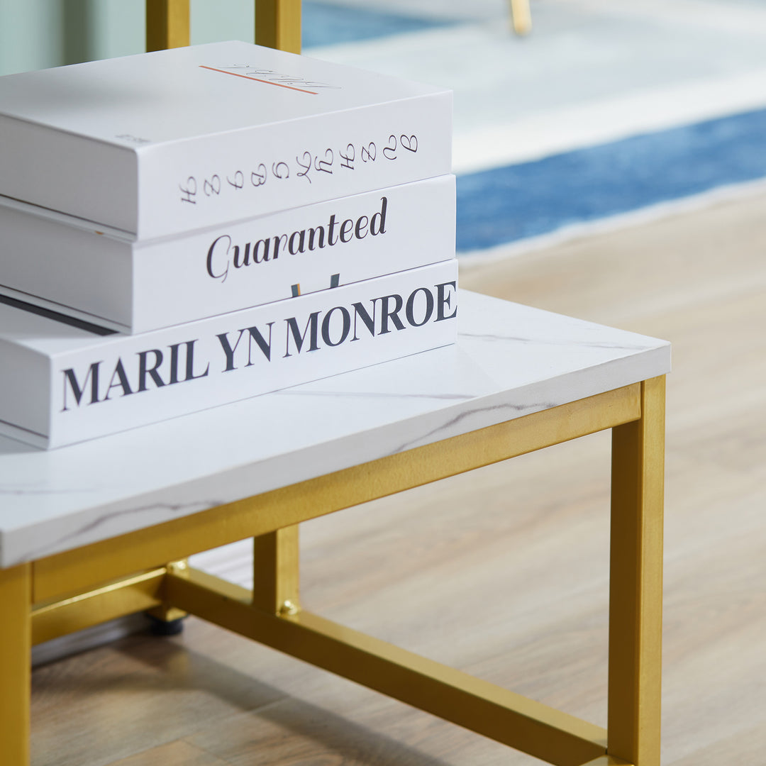 Side Table, Double Layer End Table, Modern Coffee Table with Steel Frame and Adjustable Non-Slip Feet for Living room, Bedroom, White