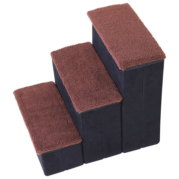3 Step Pet Stairs Foldable Portable Mobility Assistance w/ Washable Fleece Cover 41x19cm Black