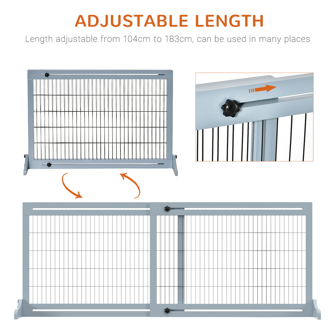 PawHut Adjustable Wooden Pet Gate, Freestanding Dog Barrier Fence with 3 Panels for Doorway, Hallway, 69H x 104-183H cm, Blue