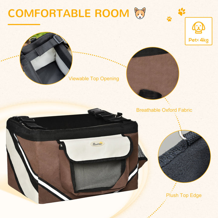 Foldable Pet Carrier Bag Dog Bike Basket Soft-Sided Cat Carrier w/ Storage Pockets, Brown