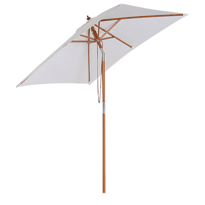 2m x 1.5m Patio Garden Parasol Sun Umbrella Sunshade Canopy Outdoor Backyard Furniture Fir Wooden Pole 6 Ribs Tilt Mechanism -  Cream White