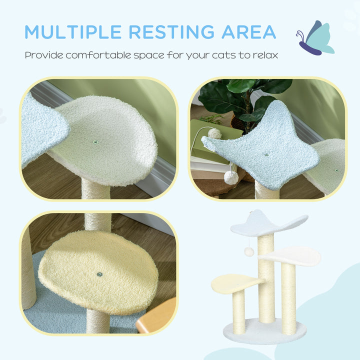 54cm Cat Towers for Indoor Cats, Cat Tree Top Butterfly Shape Design Kitten Play Tower w/ Sisal Scratching Post, Toy Ball, 40 x 40 x 54cm, Blue
