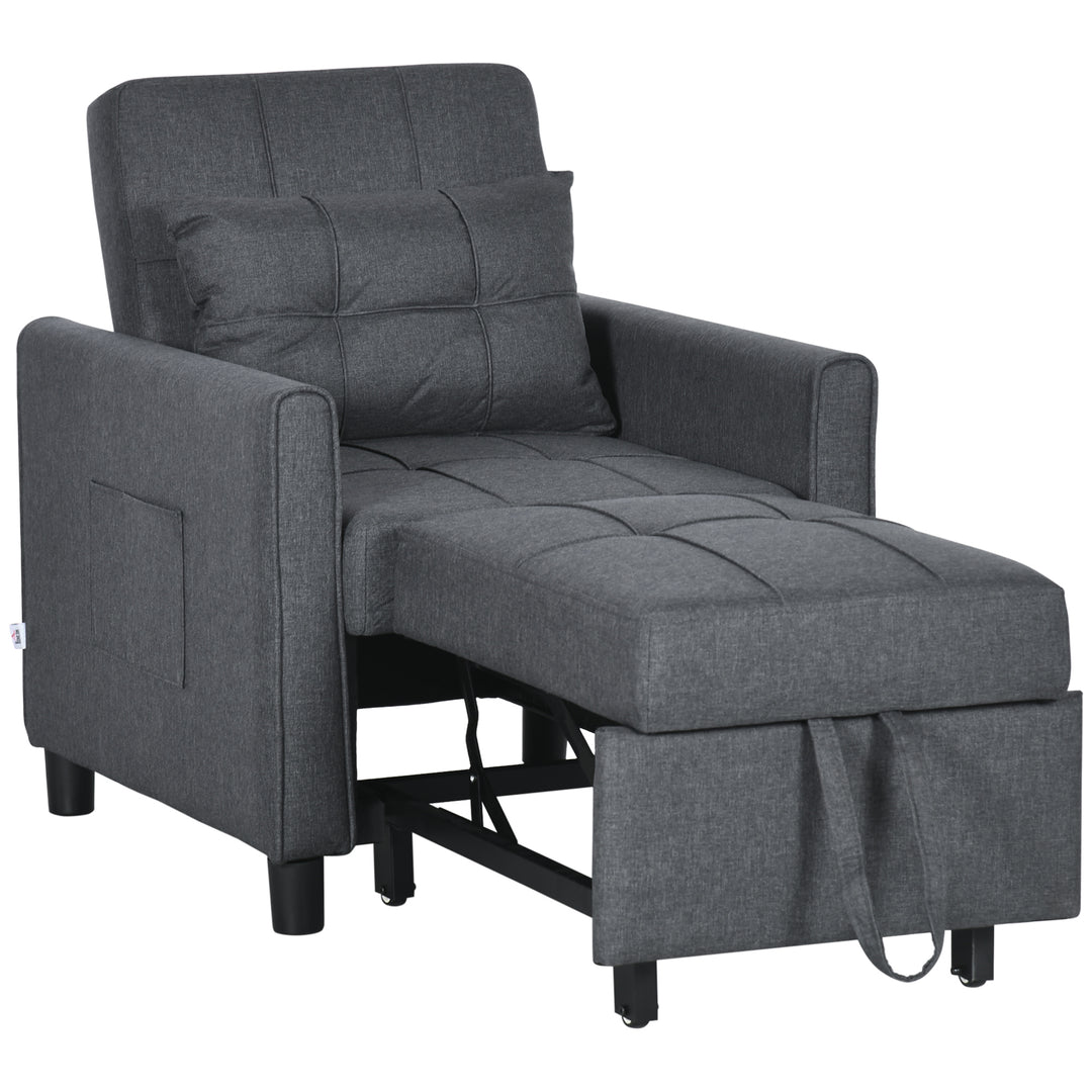 Folding Sofa Bed, Pull Out Single Sleeper, 3 in 1 Convertible Chair Bed with Adjustable Backrest, Pillow, Side Pocket for Home Office Grey