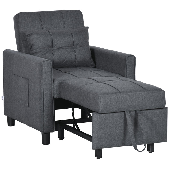 Folding Sofa Bed, Pull Out Single Sleeper, 3 in 1 Convertible Chair Bed with Adjustable Backrest, Pillow, Side Pocket for Home Office Grey