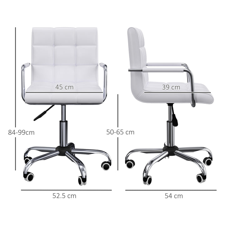 Vinsetto Mid Back PU Leather Home Office Desk Chair Swivel Computer Chair with Arm, Wheels, Adjustable Height, White