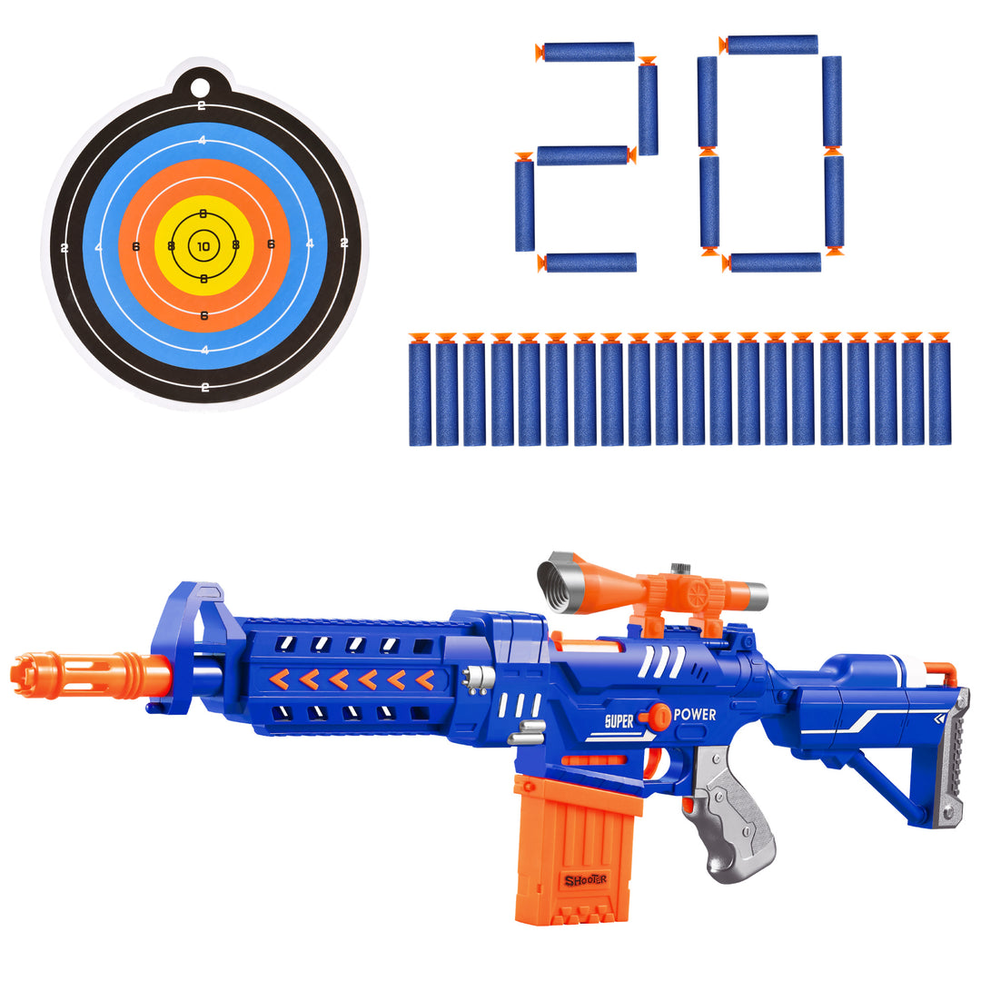 Toy Automatic Foam Blaster Gun Shooter w/ 20 Soft EVA Refill Darts Continuous Shot Magazine Shooting Target Board for Boys &amp; Girls 8-12 Years