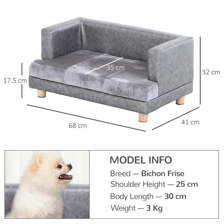 Dog Sofa Bed for Small-Sized Dogs, Elevated Pet Chair with PU Cover, Soft Cushion, Cat Couch Lounger with Anti-slip Legs - Grey