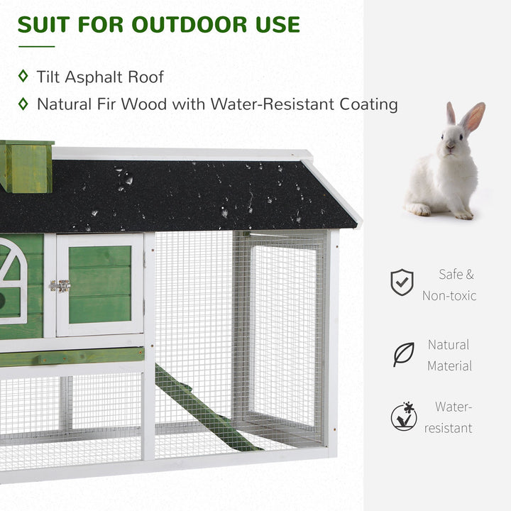 PawHut Rabbit Hutch Wood Bunny Rabbit Cage for Outdoor Indoor with Pull Out Tray Run Box Ramp Asphalt Roof for Small Animals Green