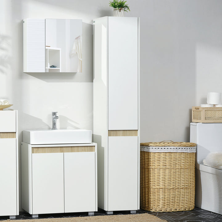 kleankin Tall Bathroom Cabinet with Adjustable Shelves, 5-Tier Modern Freestanding Tallboy with Storage Cabinets, White