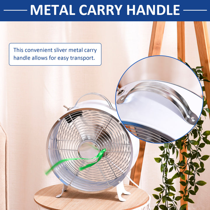 HOMCOM 26cm 2-Speed Electric Table Desk Fan w/ Safety Guard Anti-Slip Feet Portable Personal Cooling Fan Home Office Bedroom White