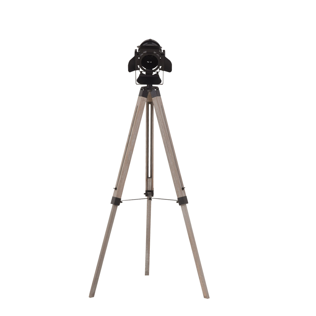 Industrial Style Tripod Floor Lamp Vintage Spotlight Reading Lamp w/ Wood Metal Legs E27 Base Versatile Use For Living Room Bedroom