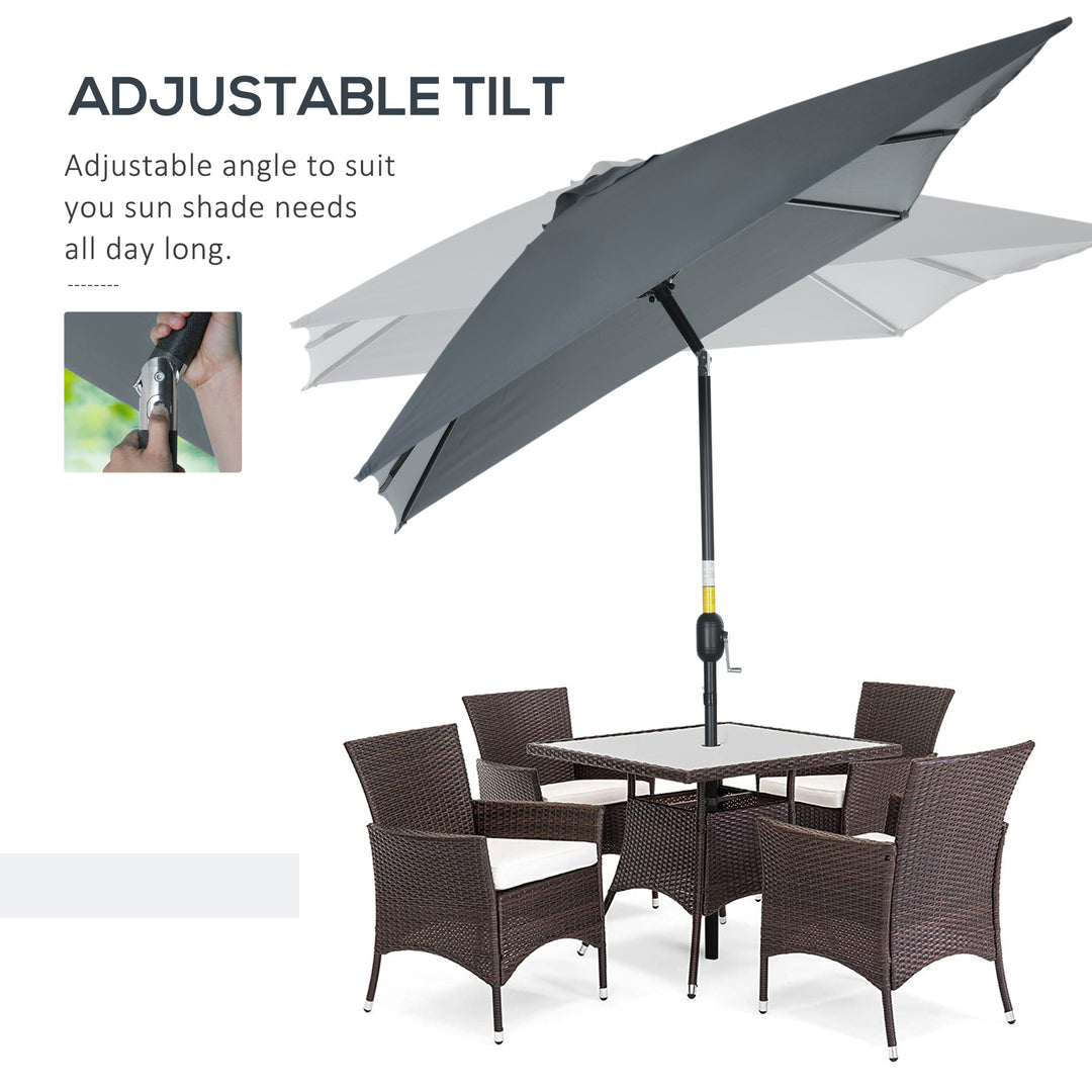 3x2m Patio Parasol Garden Umbrellas Canopy with Aluminum Tilt Crank Rectangular Sun Shade Steel, Dark Grey