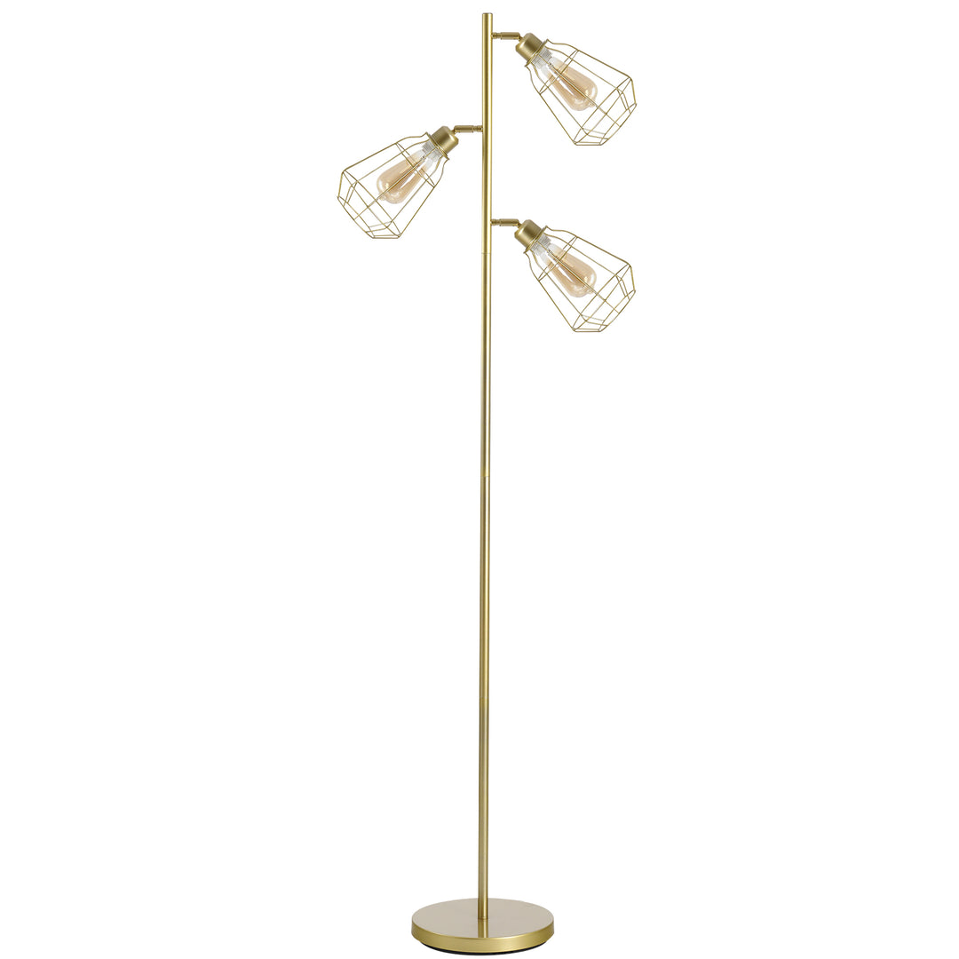 Retro Practical Tree Floor Lamp 3 Angle Adjustable Lampshade Steel Base for Living Room Bedroom Office Gold 165cm