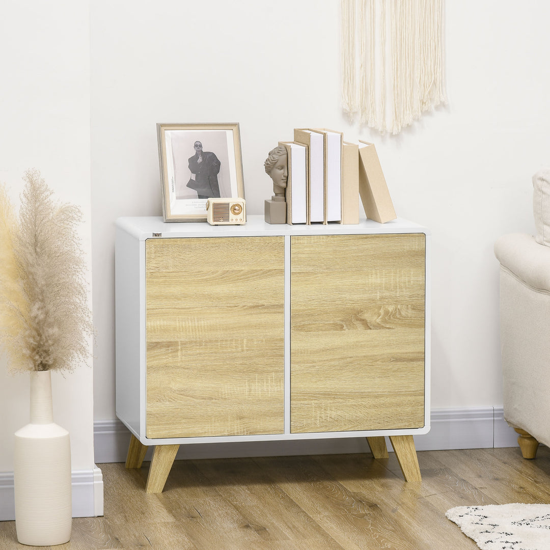 Modern Sideboard with Push to Open Doors Adjustable Shelf - White and Oak