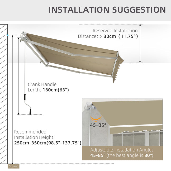 2.5x2 m Manual Retractable Awning-Beige Canopy/White Frame