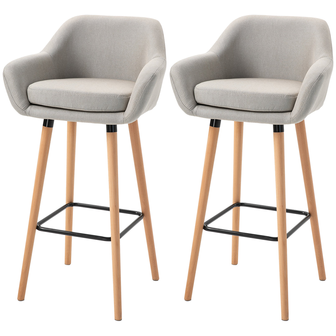 Set of 2  Bar Stools Modern Upholstered Seat Bar Chairs w/ Metal Frame, Solid Wood Legs Living Room Dining Room Fabric Furniture - Beige