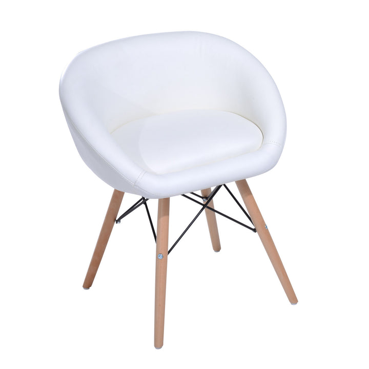 Faux Leather Lounge Chair W/Solid Wooden Legs-White