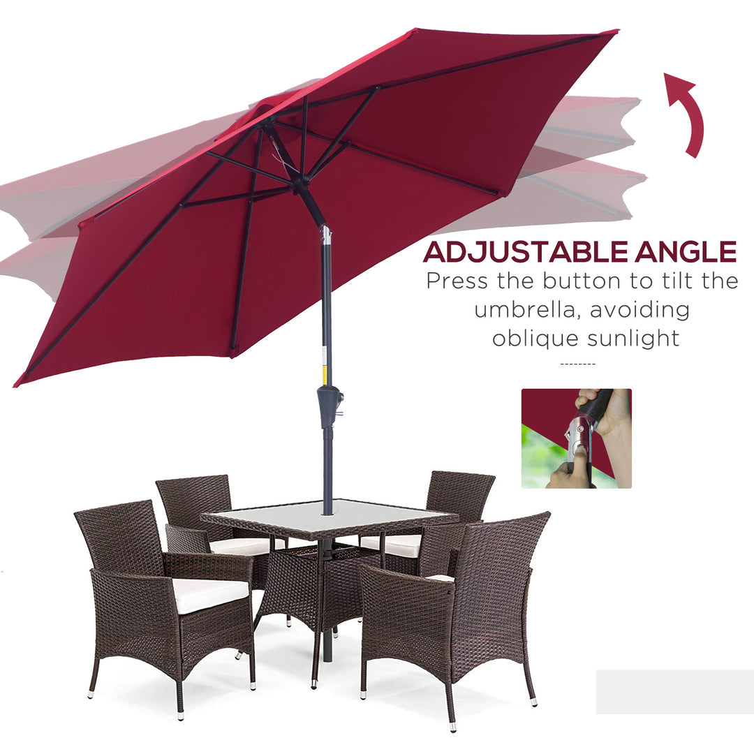 2.7M Tilting Parasol Sun Parasol Outdoor Garden Umbrellas Sun Shade Aluminium Frame with Crank（Wine Red）