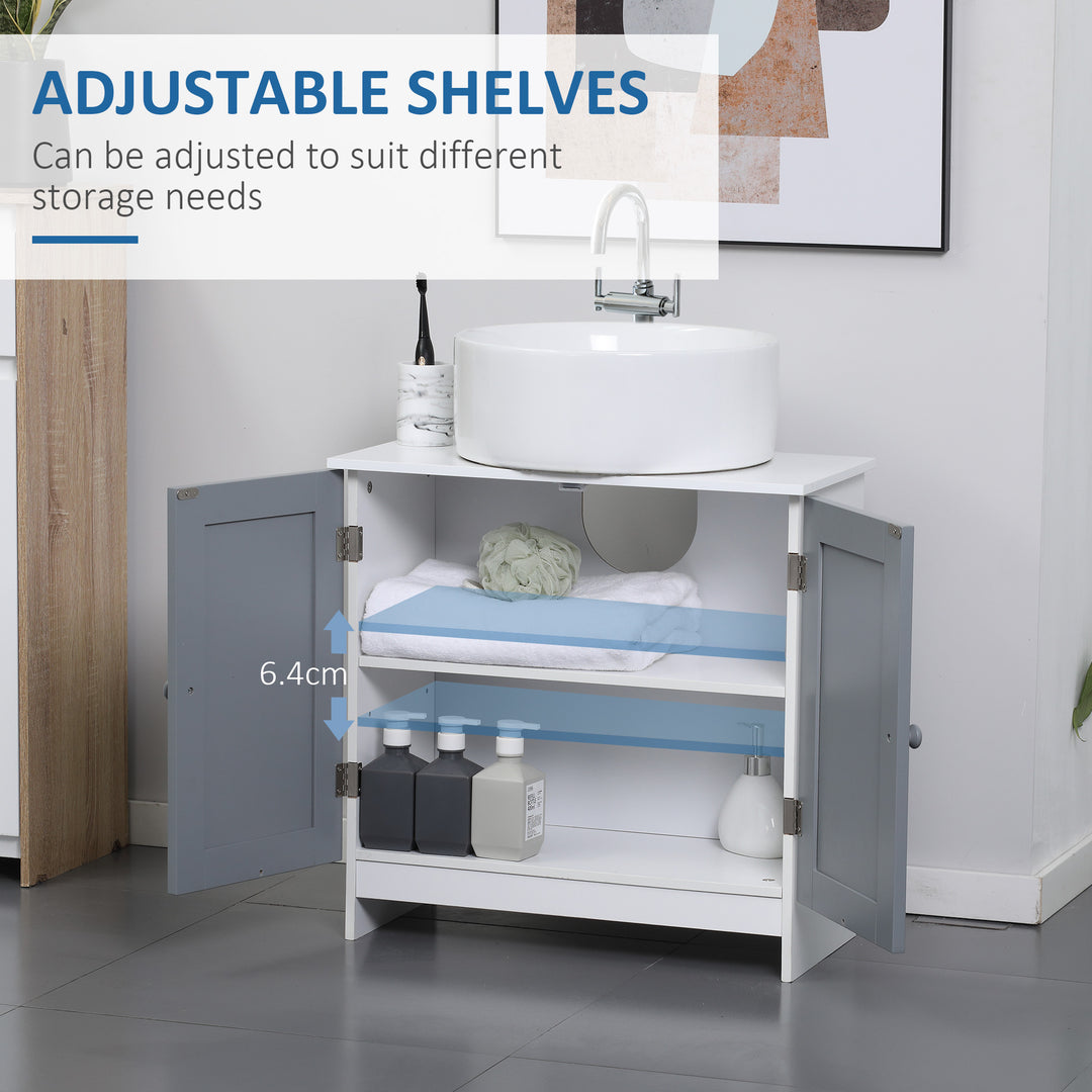 kleankin Under Sink Storage Bathroom Cabinet with Adjustable Shelf, Pedestal Under Sink Design, Grey and White