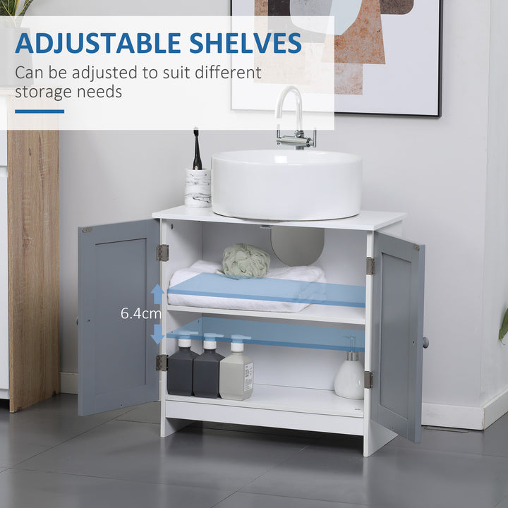 kleankin Under Sink Storage Bathroom Cabinet with Adjustable Shelf, Pedestal Under Sink Design, Grey and White