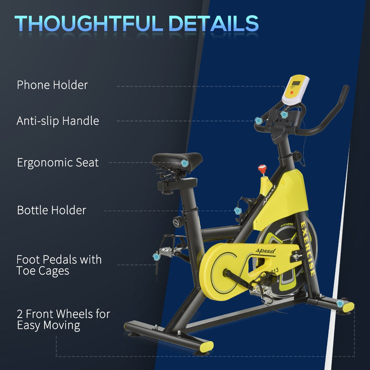 HOMCOM Exercise Bike Indoor Cycling Bike Stationary Bicycle with Belt Drive Adjustable Resistance Seat Handlebar LCD Display Home Gym Upright Bike