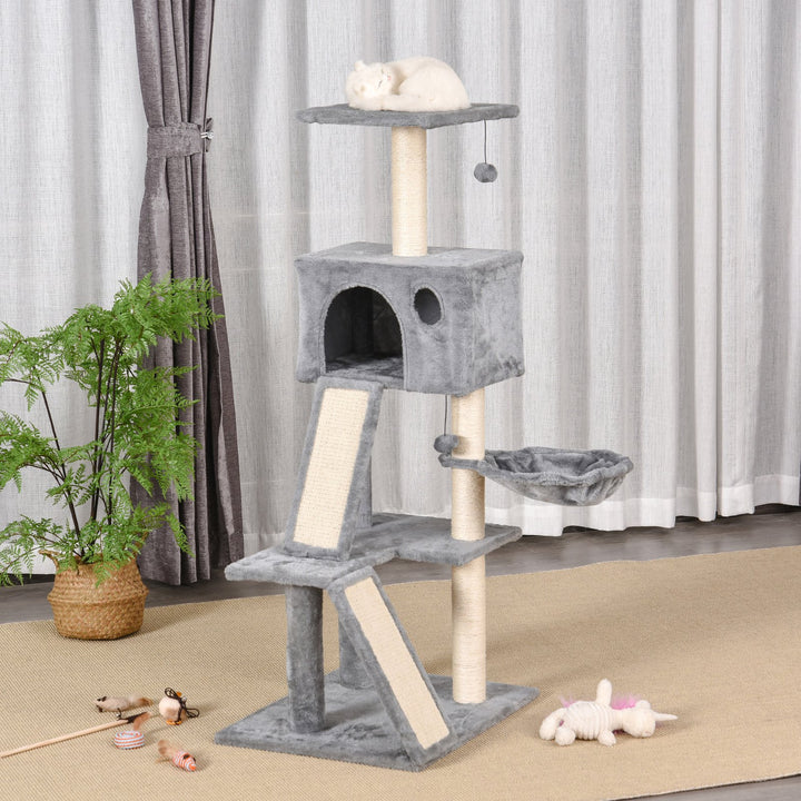 51" Cat Tree,Activity Tower with Condo  Scratching Posts Ladders and Two Toys for Kitty Pet Climbing Relaxing and Playing