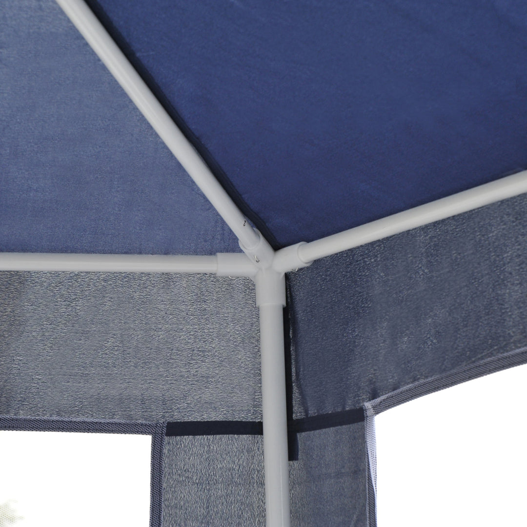 Outsunny 4M Netting Gazebo Hexagon Tent Patio Canopy Outdoor Shelter Party Activities Shade Resistant (Blue)
