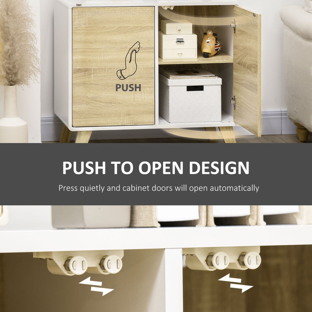 Modern Sideboard with Push to Open Doors Adjustable Shelf - White and Oak