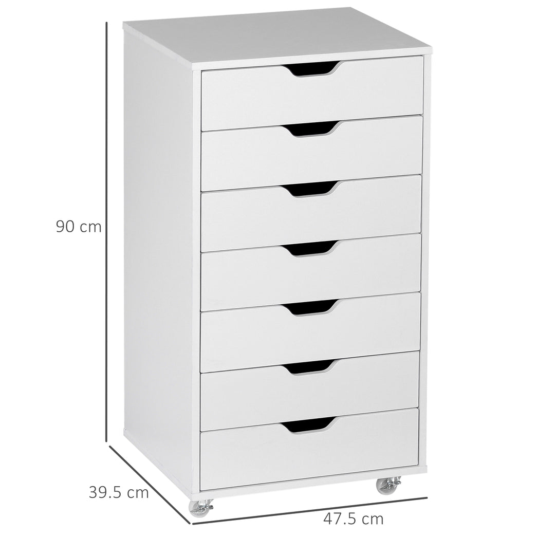 Vinsetto Vertical Filing Cabinet, 7-drawer File Cabinet, Mobile Office Cabinet on Wheels for Study, Home Office, White