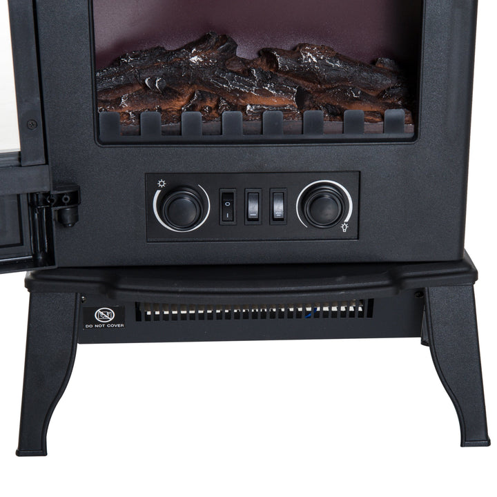 Freestanding Electric Fireplace Heater, 1000W/2000W-Black