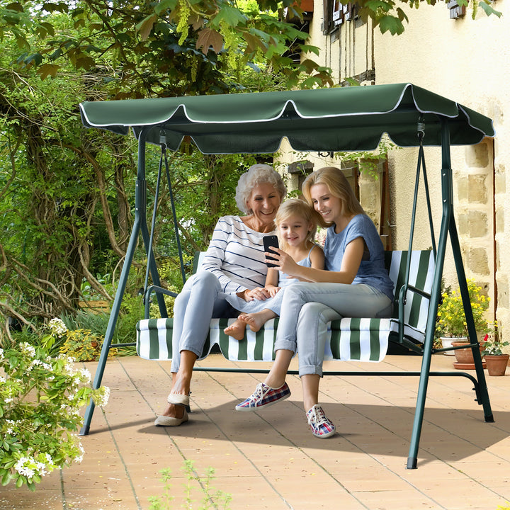 Steel 3-Seater Swing Chair w/ Adjustable Canopy Green
