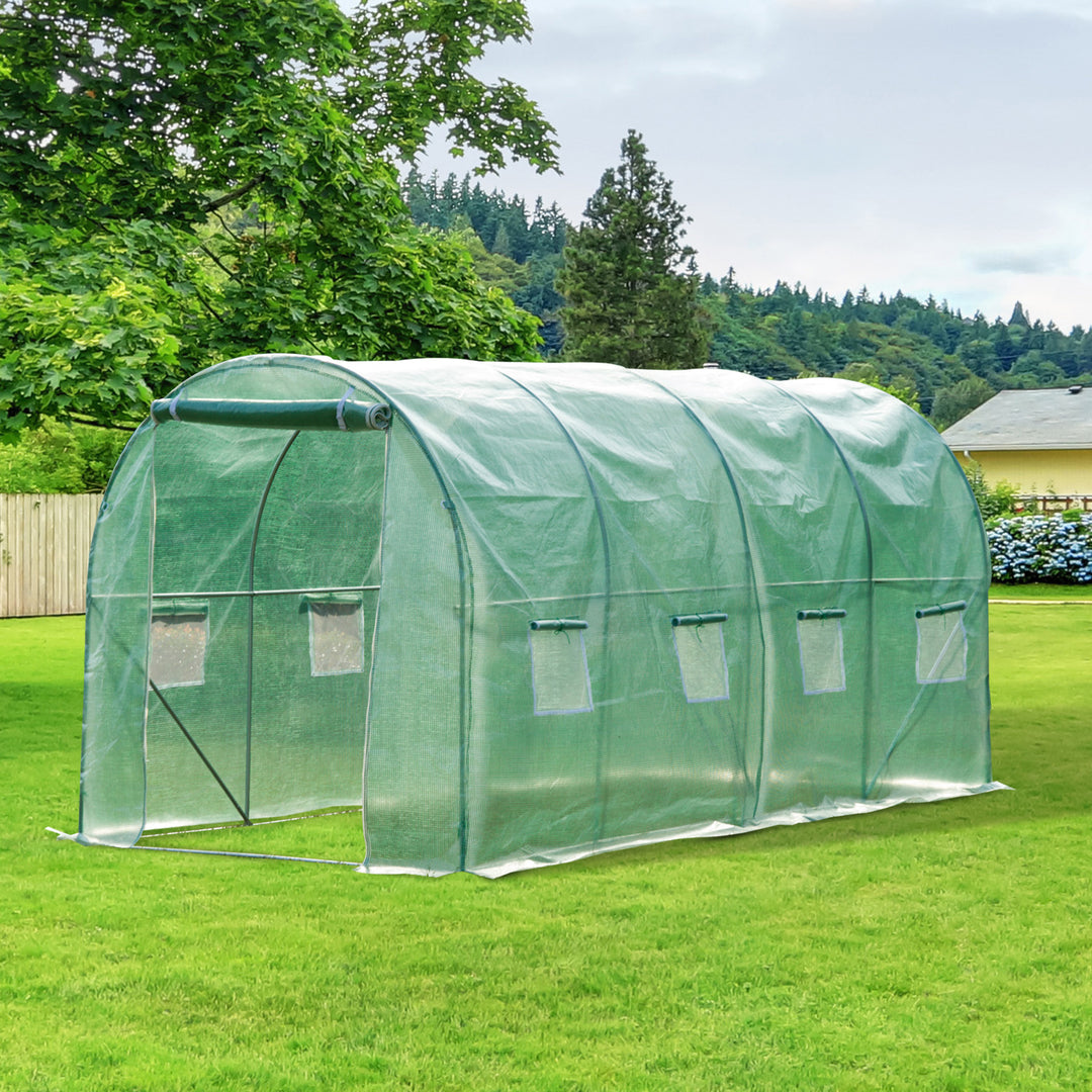 4x2 m Polytunnel Walk-in Greenhouse with Zip Door and Windows-Green