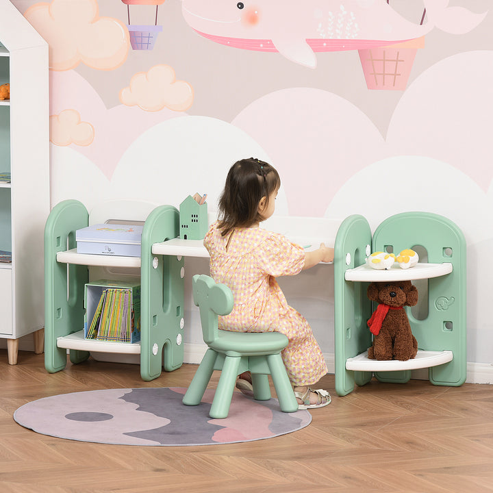 Kids Table and Chair Set Play Table with Storage Children Toddler Playroom Bedroom Furniture PE Green and White for 1-4 years