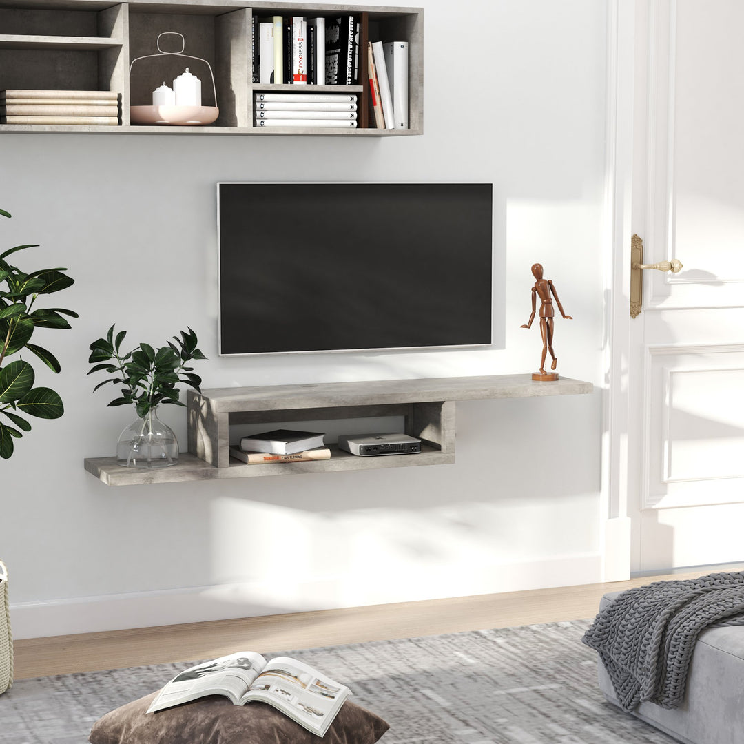 HOMCOM Wall Mounted Media Console, Floating TV Stand Component Shelf, Entertainment Center Unit, Grey