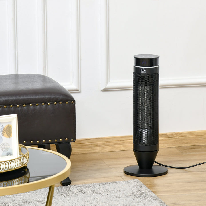 HOMCOM Ceramic Tower Indoor Space Heater Electric Floor Heater w/ 2 Heat and Fan 1000W/2000W, Oscillation, Remote Control, Timer for Bathroom Office