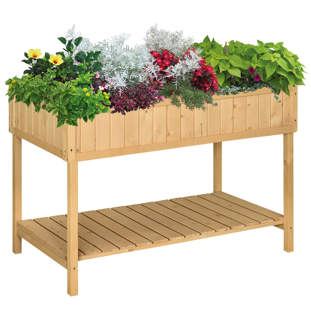 Outsunny Garden Wooden Planters, Flower Box Raised, Rectangular 8 Compartment Plant Stand, Oak Tone