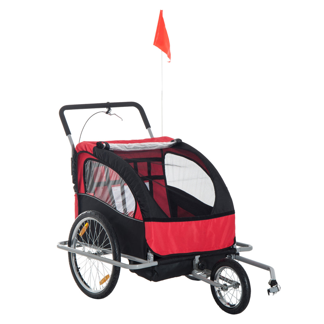 Collapsible Bike Trailer 2-Seater for Baby Bicycle with Pivot Wheel Suitable For 18 Month + Child(Black and Red)