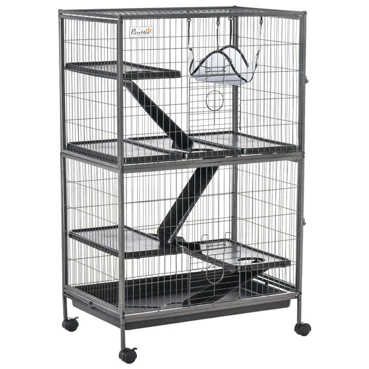 Small Animal Cage for Chinchilla Ferret Kitten on Wheels with Hammocks Removable Tray, Silver Grey
