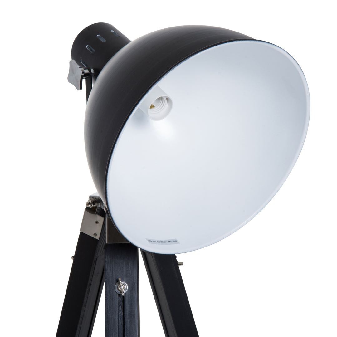 Industrial Floor Lamp for Living Room Tripod Spotlight Reading Lamp w/Wood Legs Metal Shade Adjustable Height Angle Black and White