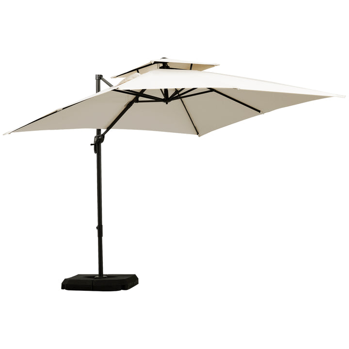 3 x 3(m) Garden Cantilever Parasol with Crank and Tilt, Square Overhanging Patio Umbrella with 360° Rotation, Base Weights and Cover, Beige