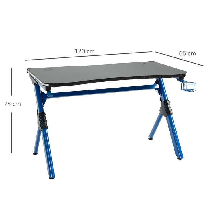 Gaming Desk with RGB LED Lights Racing Style Gaming Table with Cup Holder, Cable Management, Blue